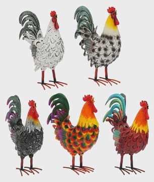 Set van 5 Metalen Haan Tuindecoratie Beelden - Farmhouse Stijl