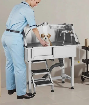 RVS Hondendouche & Wasstation 87cm met Ladder, Kraan en Douchekop - Professionele Dierenverzorging