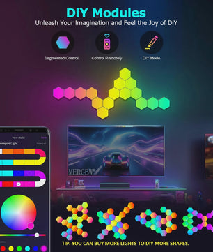 Modulaire Hexagon LED Wandlampen - RGB, Muziek Sync, App Bediening & USB