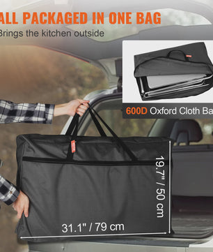Opvouwbare Camping Keukentafel met Opbergkastjes en Windscherm - Aluminium