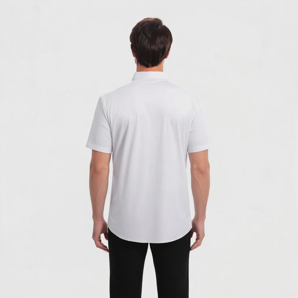 Heren Zomer Overhemd Korte Mouw Stretch Slim Fit - Zwart, Maat 5XL
