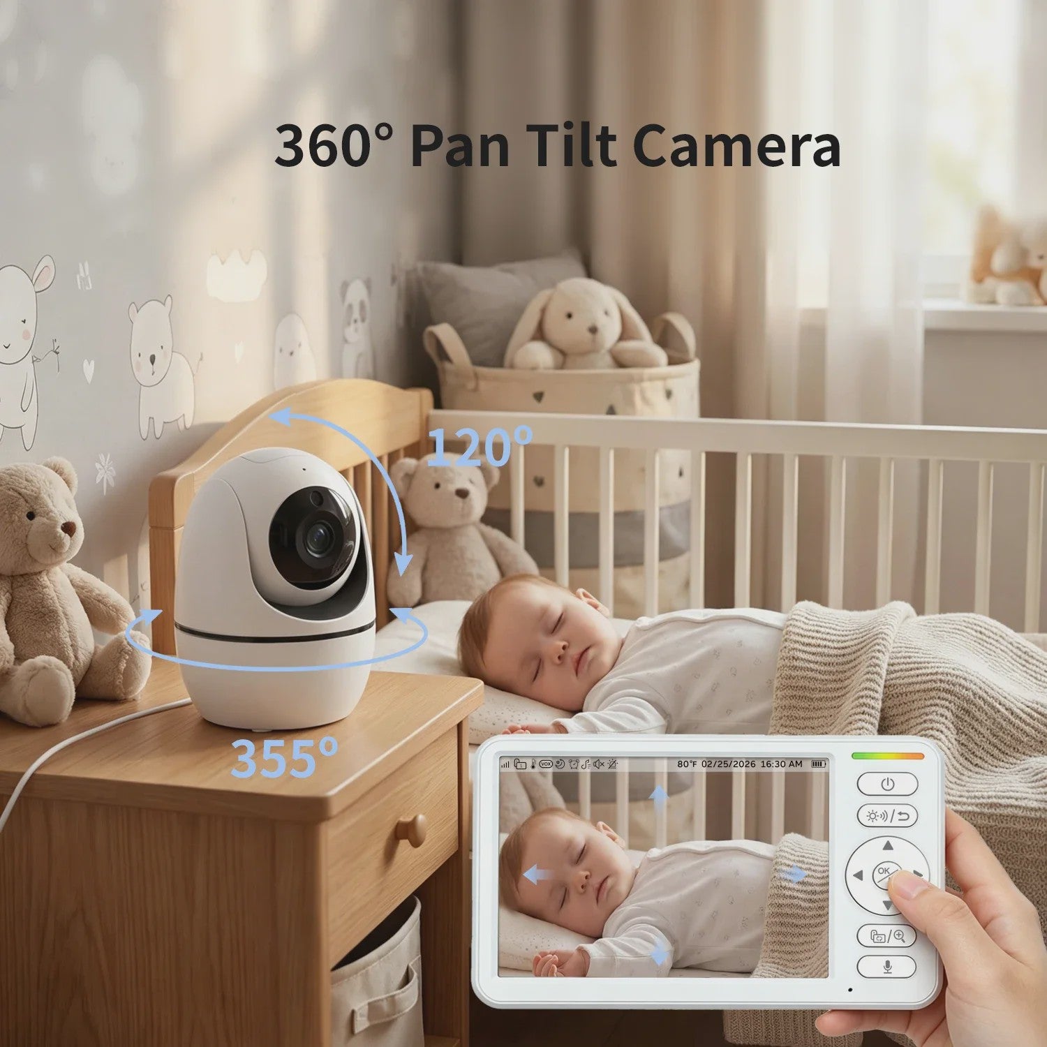 5 Inch Draadloze Babyfoon met PTZ Camera, Temperatuur, Nachtvisie & Tweeweg Audio