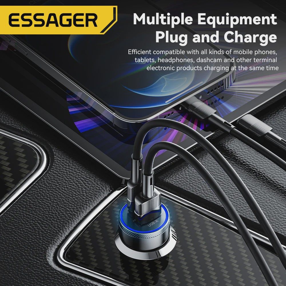 Essager 54W Snellader Auto | PD 3.0 & QC 3.0 | USB-C & USB-A | Snel Opladen Telefoon
