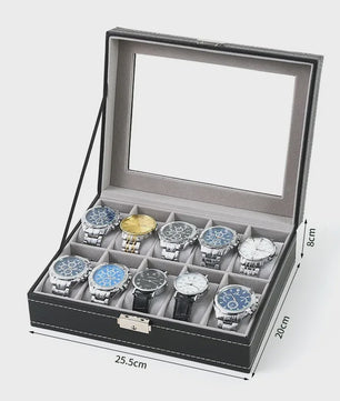 Luxe PU Leder Horlogedoos met Glazen Deksel - Diverse Vakverdelingen (2-12 Girds)