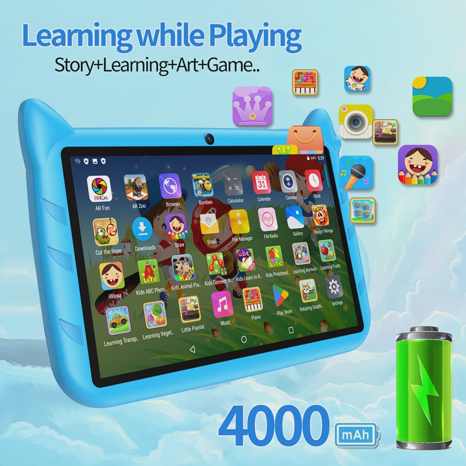 Kinder Tablet 7 Inch Android 13 - 4GB RAM/64GB Opslag - Educatief & Leuk Cadeau - WiFi 5G
