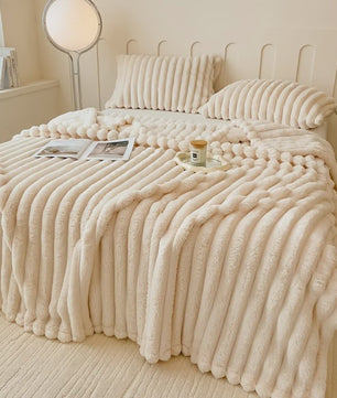 Luxe Verdikte Flanel Deken met Brede Strepen - Multifunctioneel voor Bank, Bed & Dutjes