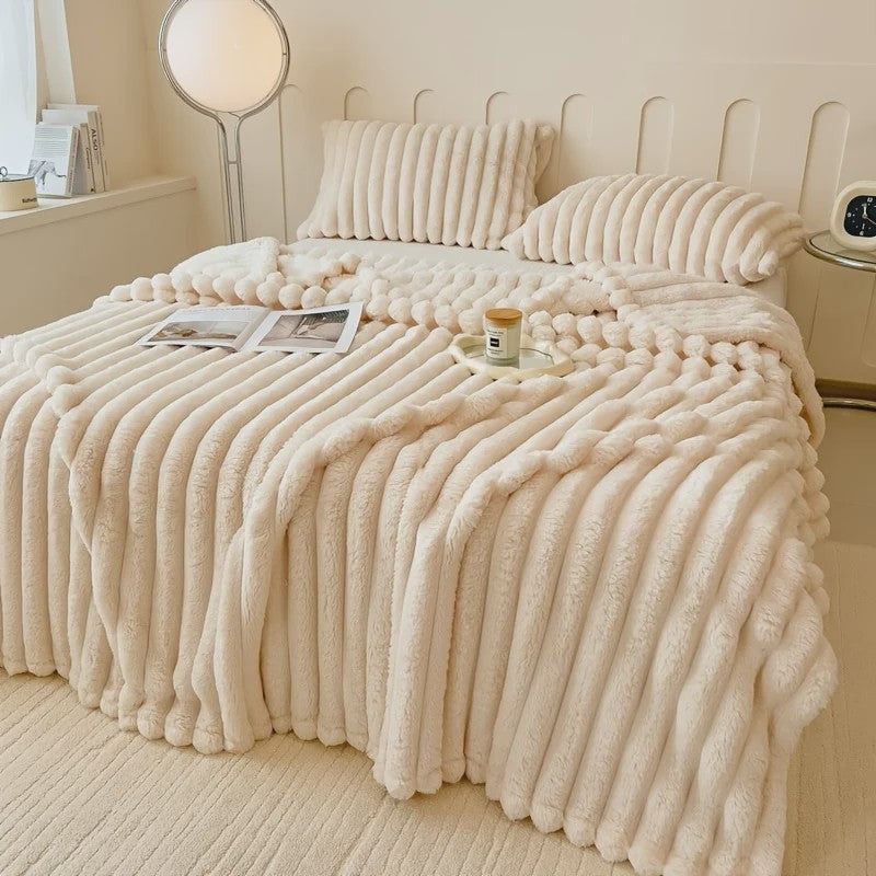 Luxe Verdikte Flanel Deken met Brede Strepen - Multifunctioneel voor Bank, Bed & Dutjes
