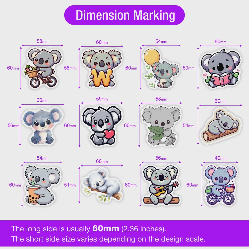 Schattige Cartoon Koala Stickers Set - Decoratief, Waterdicht & DIY voor Kinderen, Scrapbooking, Laptops