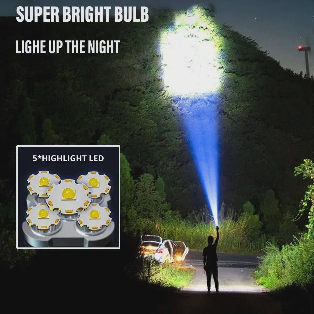 Krachtige Oplaadbare LED Zaklamp met Zijlicht - 5 LED's & COB