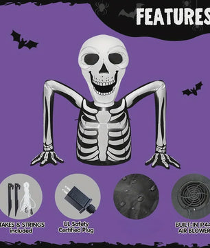 Opblaasbaar Skelet Halloween Decoratie - 5.5 FT Buiten Tuin Versiering met LED Verlichting