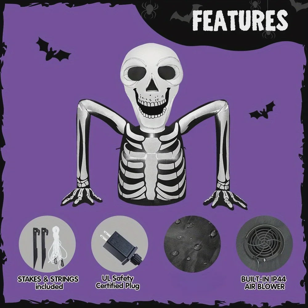 Opblaasbaar Skelet Halloween Decoratie - 5.5 FT Buiten Tuin Versiering met LED Verlichting