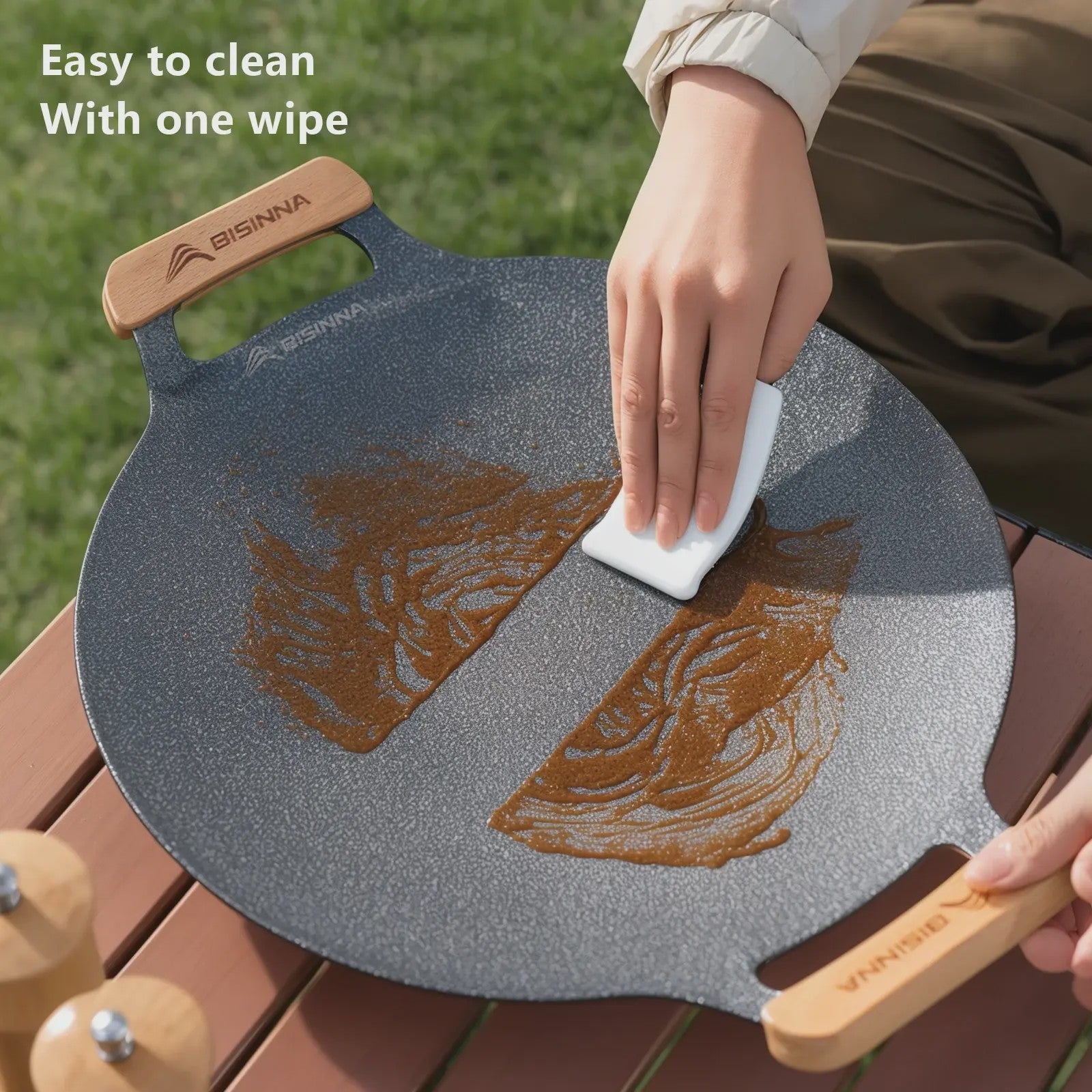 BISINNA 34cm Grill Pan - Anti-aanbak BBQ Pan voor Buiten & Keuken