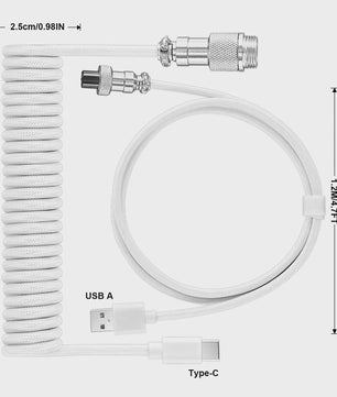 Coiled USB-C naar USB-A Keyboard Kabel met Afneembare Aviator Connector - Dubbel Sleeved