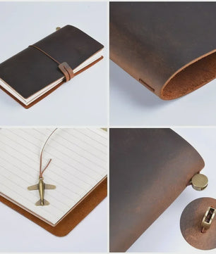 Moterm Vintage Leren Notitieboek - Handgemaakt, 100% Echt Leer, Hersluitbaar