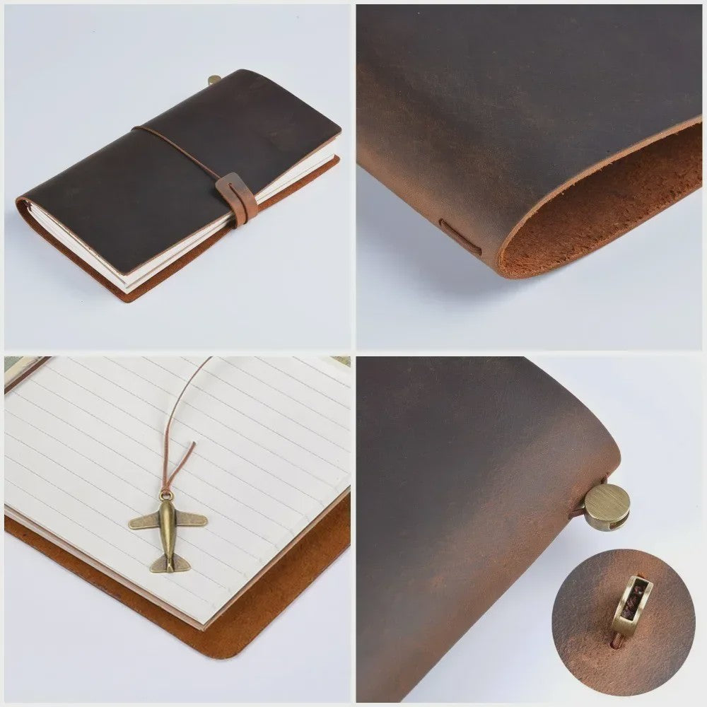 Moterm Vintage Leren Notitieboek - Handgemaakt, 100% Echt Leer, Hersluitbaar