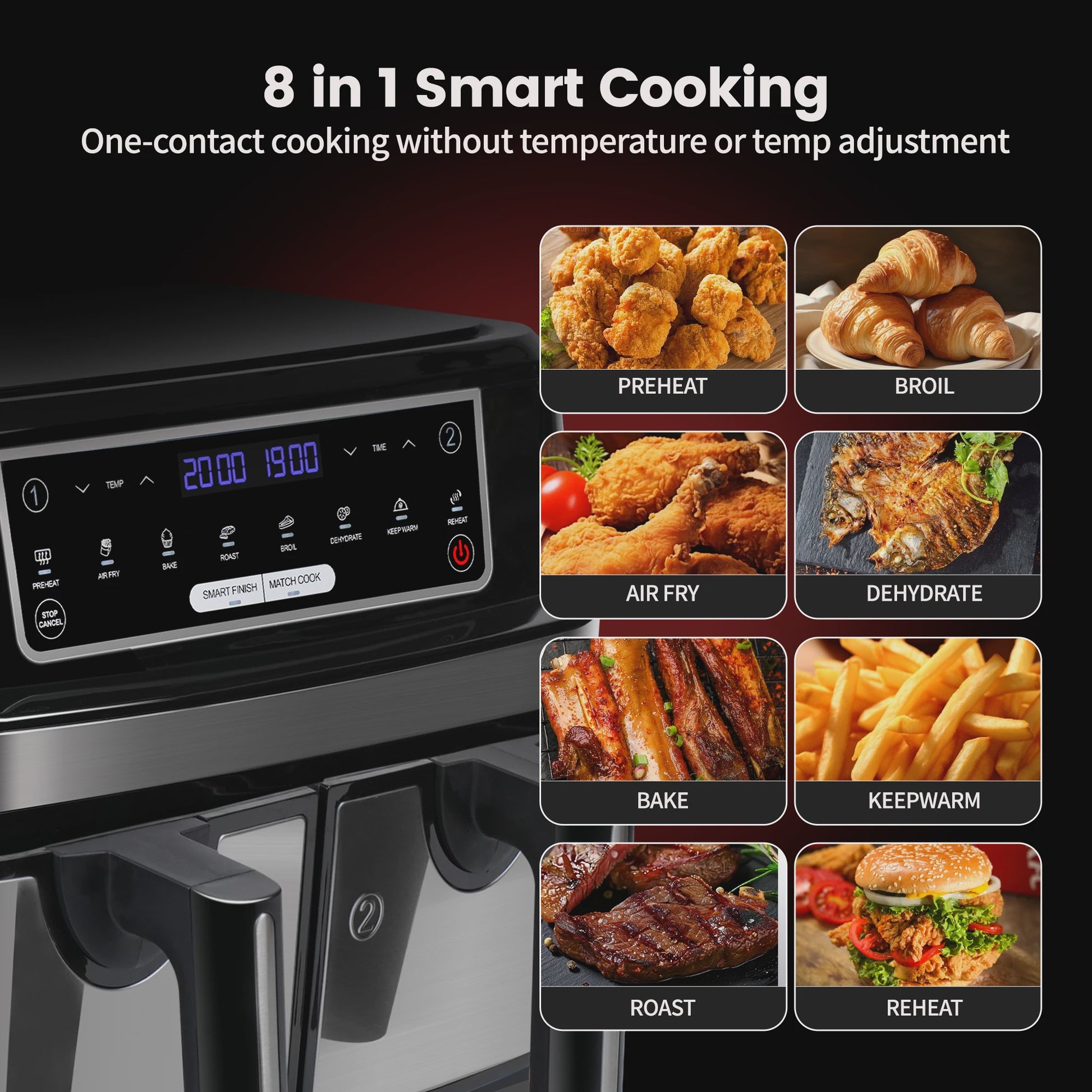 Dubbele Airfryer XXL 9L met 2 Onafhankelijke Lades & LED Touchscreen