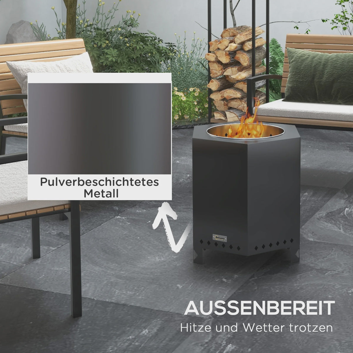 Outsunny Rookloze Terras Vuurschaal met Schep - Compact en Stijlvol voor Buiten