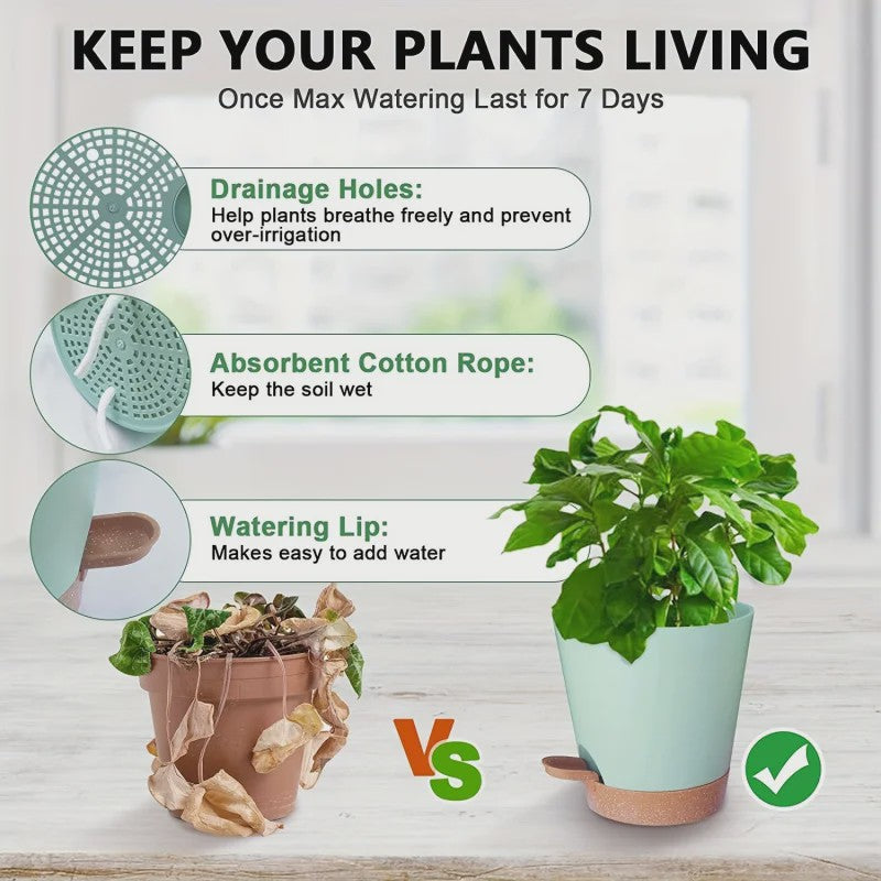 Set van 5 Zelfwaterende Plantenpotten voor Binnen - Diverse Maten (5-7 Inch)