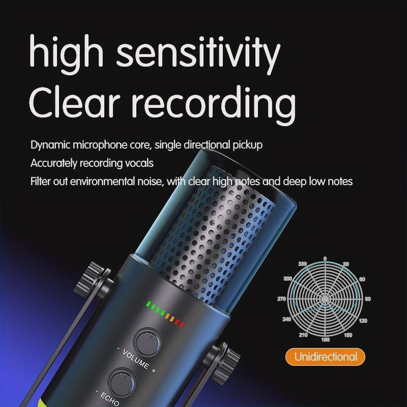 Professionele USB/XLR Microfoon met Touch Mute, RGB Verlichting & Koptelefoonaansluiting - Ideaal voor Gaming, Streaming & PC