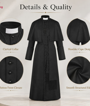Middeleeuwse Priesterlijke Cassock Robe met Kruis & Accessoires - Retro Religieus Kostuum