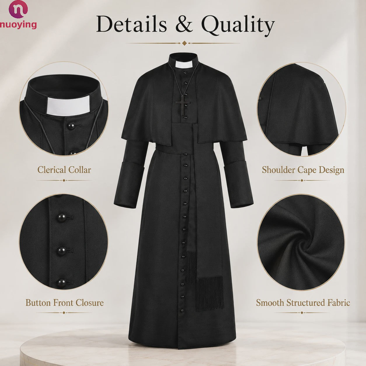 Middeleeuwse Priesterlijke Cassock Robe met Kruis & Accessoires - Retro Religieus Kostuum