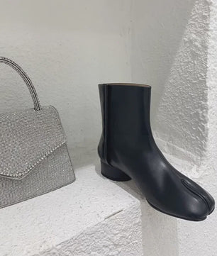 Luxe Dames Enkellaarsjes met Split Toe - Echt Leer, Lage Hak - Herfst/Winter Collectie