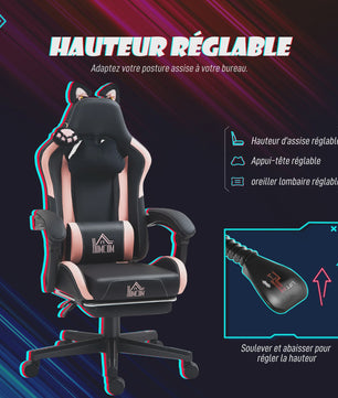 HOMCOM Ergonomische Gaming Stoel met Kattenoren - Verstelbaar & Comfortabel - Zwart