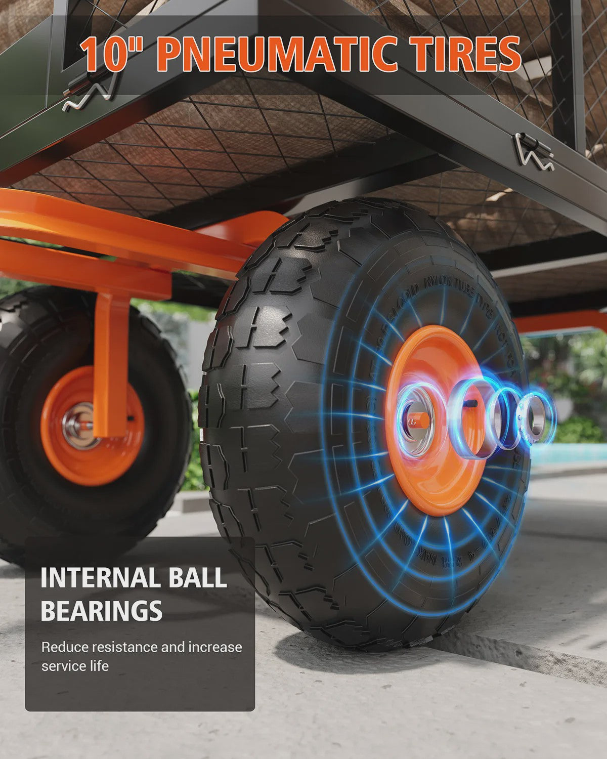 Robuuste Stalen Tuinwagen - 400kg Laadvermogen, Afneembare Zijden, All-Terrain Wielen
