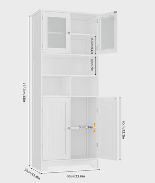 Hoge Houten Kast met 4 Deuren - Veelzijdige Opbergkast voor Badkamer of Keuken