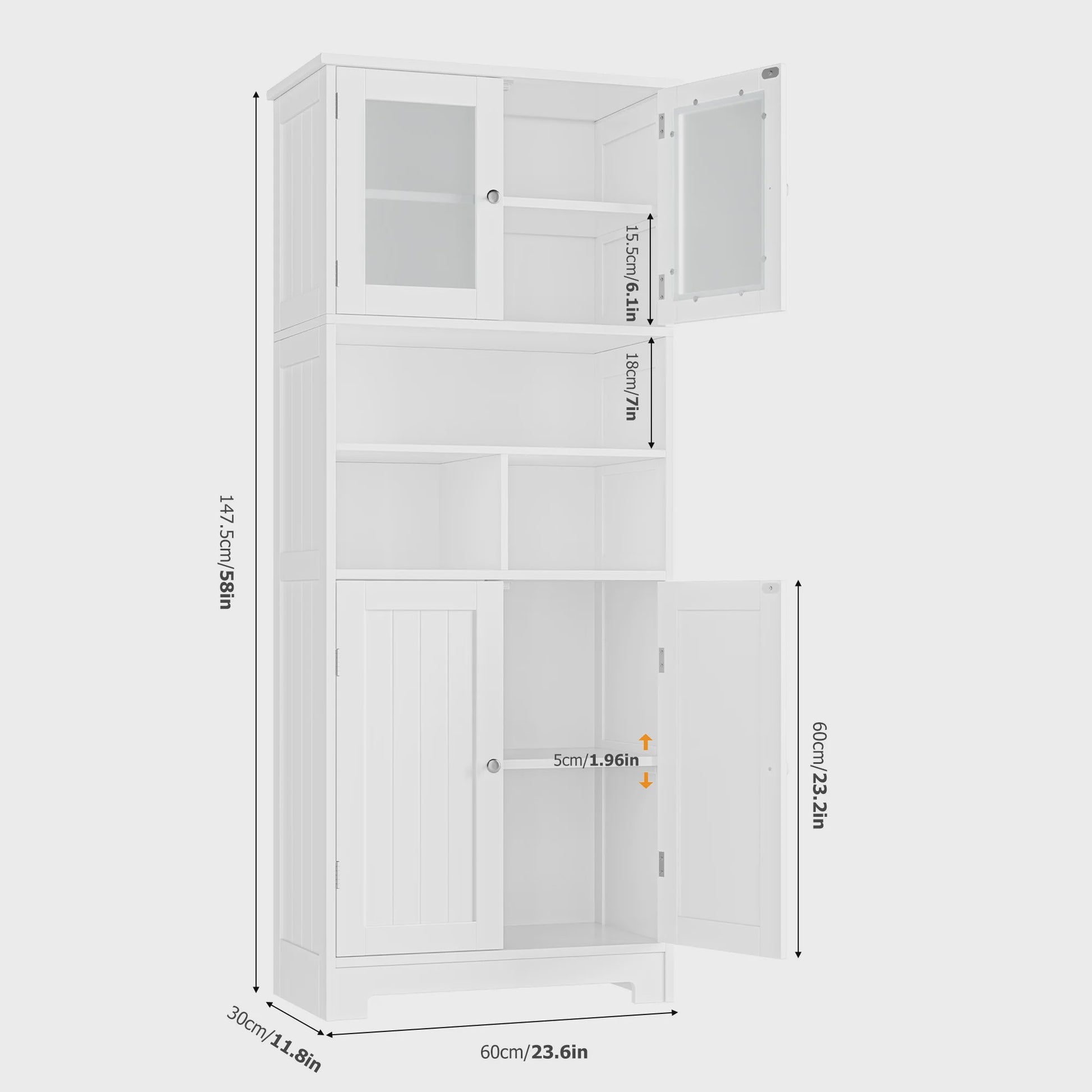 Hoge Houten Kast met 4 Deuren - Veelzijdige Opbergkast voor Badkamer of Keuken