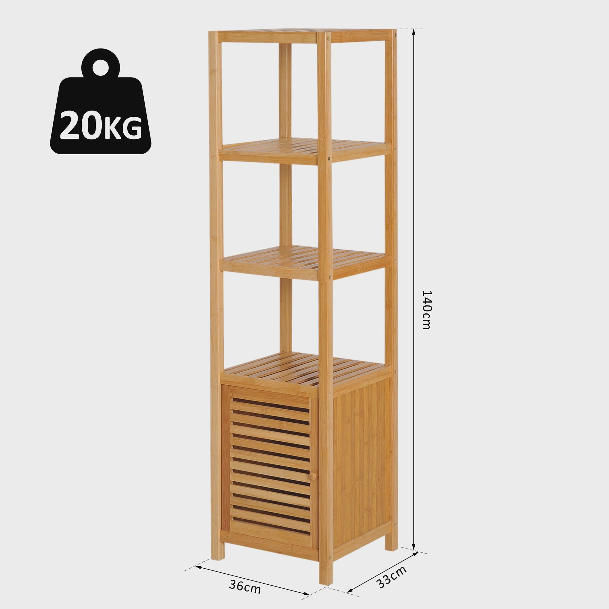 HOMCOM Bamboe Kolomkast Badkamer - 4 Niveaus met Kastje - 140 cm Hoog