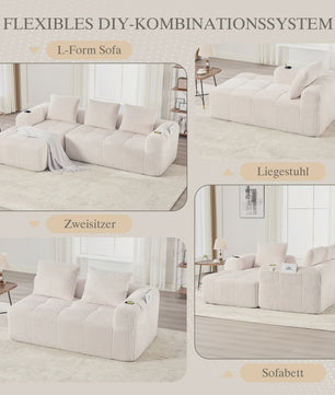 Moderne Modulaire Bank met Bekerhouder en Zijvak - Compact & Comfortabel