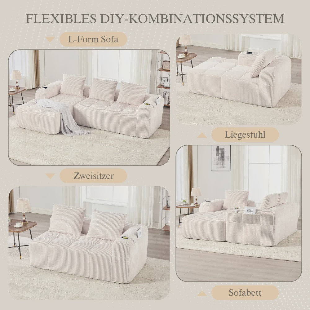 Moderne Modulaire Bank met Bekerhouder en Zijvak - Compact & Comfortabel