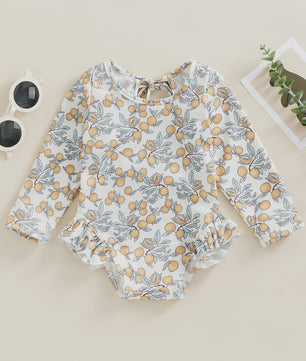 Zomerse Baby Meisjes Zwempak met Bloemenprint, Lange Mouwen en Ruches