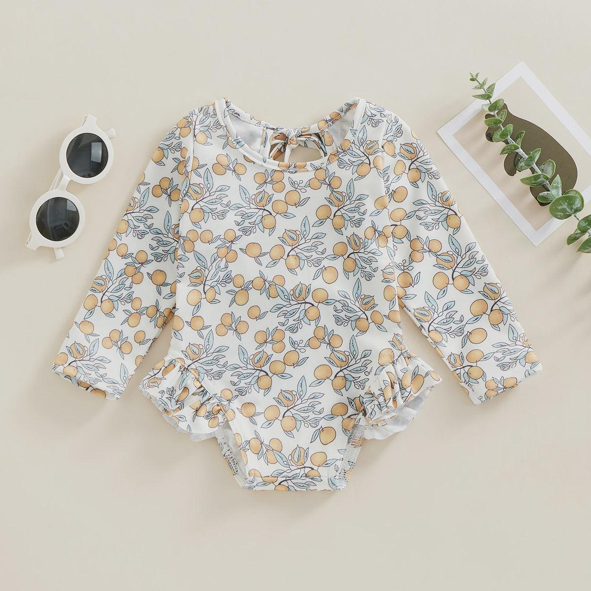 Zomerse Baby Meisjes Zwempak met Bloemenprint, Lange Mouwen en Ruches