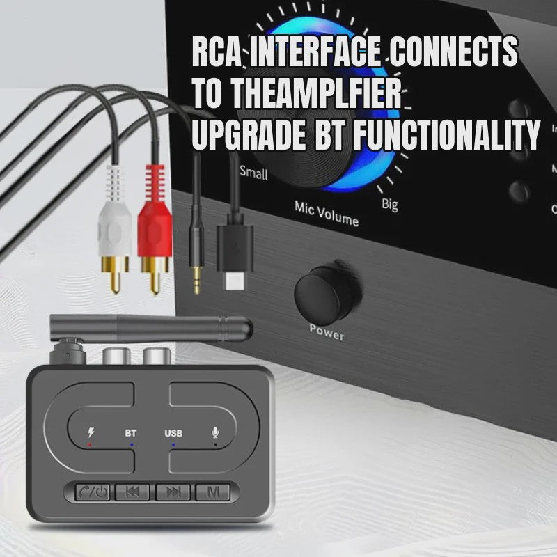 Bluetooth 6.0 Audio Receiver: Draadloze Muziek & HD Calls voor Auto, Speaker & Versterker via USB/AUX/RCA