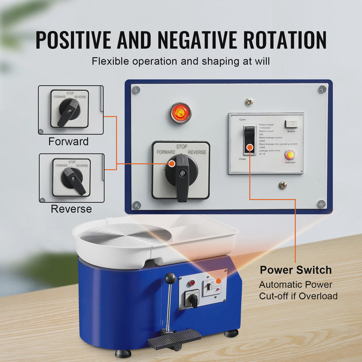 Professionele Pottenbakkersschijf 350W met Voetpedaal & Afneembare Kuip - 300 RPM