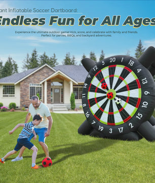 Gigantisch Opblaasbaar Voetbal Darts Bord - 3 Meter Hoog - Inclusief 8 Voetballen & Blower