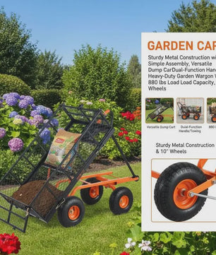 Metalen Kiepwagen Tuinwagen met 400 kg Laadvermogen en 25.4 cm Banden - Eenvoudig te Monteren