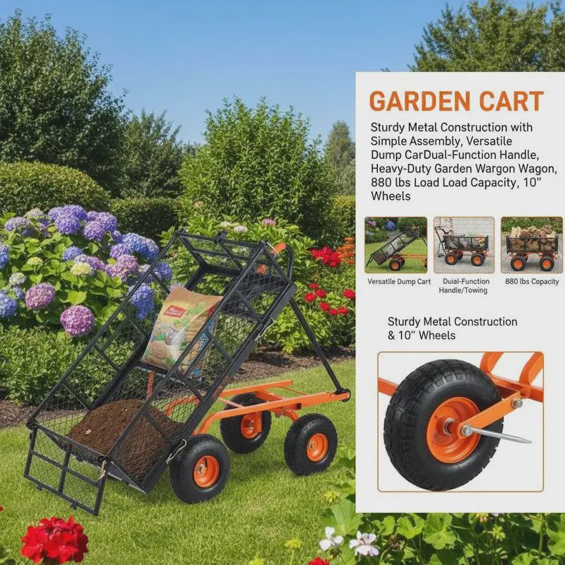 Metalen Kiepwagen Tuinwagen met 400 kg Laadvermogen en 25.4 cm Banden - Eenvoudig te Monteren