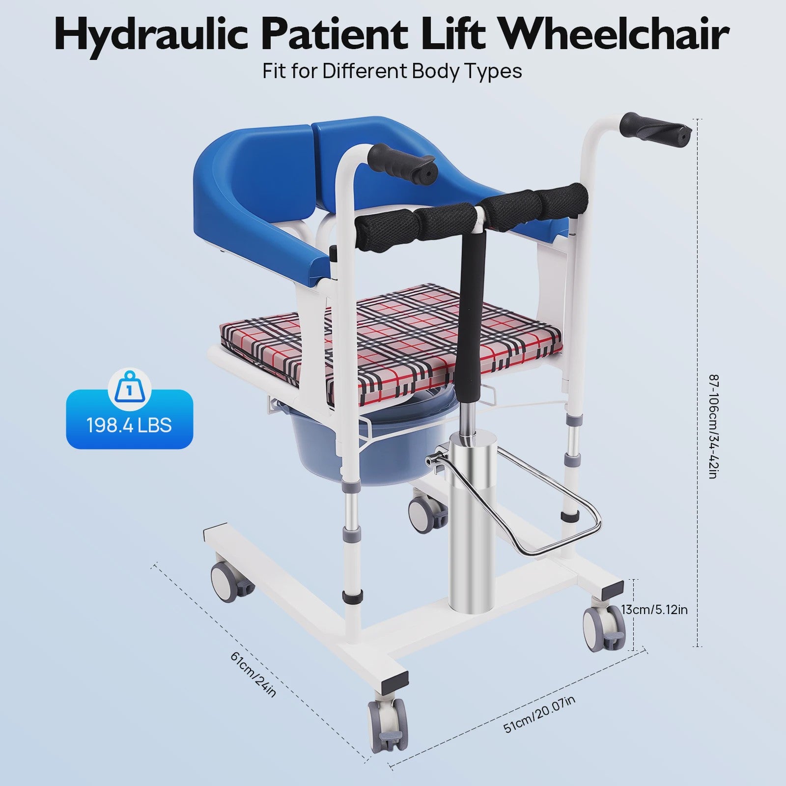 Hydraulische Patiententillift Stoel - Verstelbare Hoogte Transfer Hulp voor Ouderen & Minder Validen