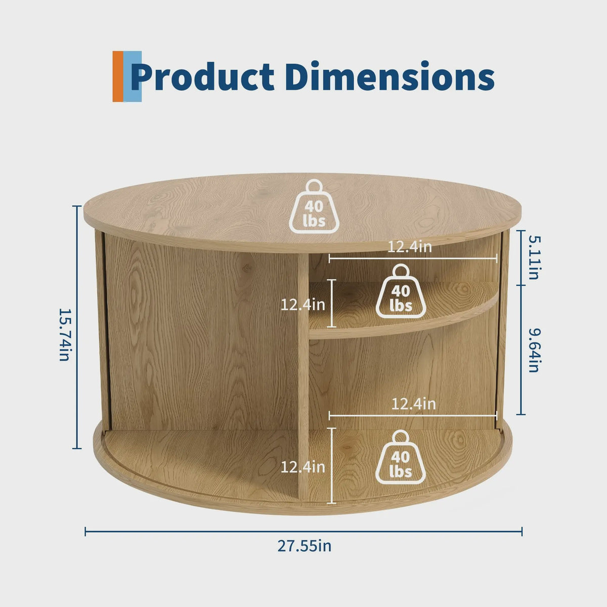 Ronde Salontafel met Verborgen Opbergruimte - Mid-Century Modern Design