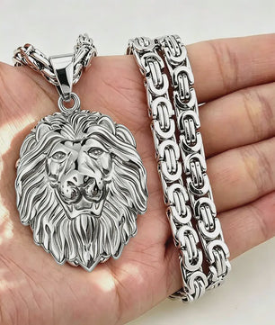 Gouden Leeuwenkop Ketting voor Mannen - Roestvrij Staal Statement Hanger