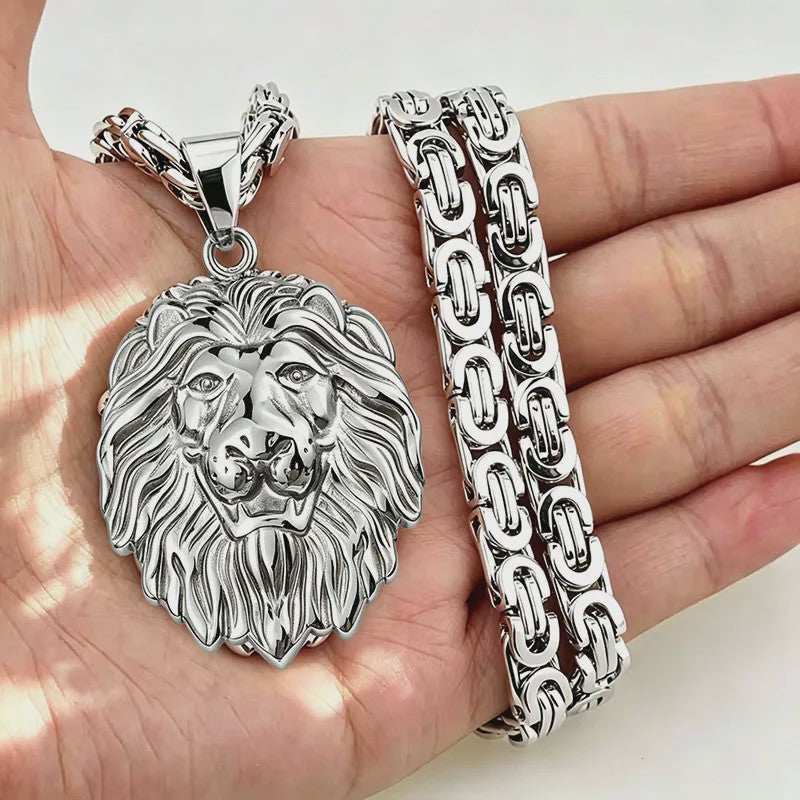 Gouden Leeuwenkop Ketting voor Mannen - Roestvrij Staal Statement Hanger