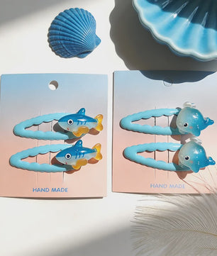 Schattige Haarklemmen & Elastiekjes Set met Haai & Visjes - 4 Delig