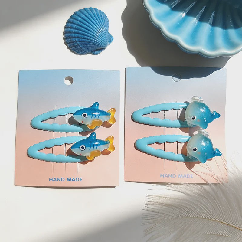 Schattige Haarklemmen & Elastiekjes Set met Haai & Visjes - 4 Delig