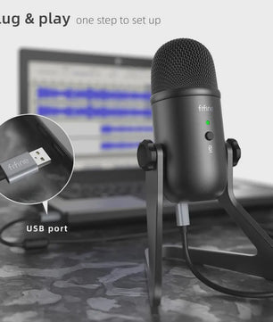 FIFINE K678 USB Microfoon voor PC, Opnemen, Streamen & Gamen - Met Koptelefoonuitgang en Volumeregeling