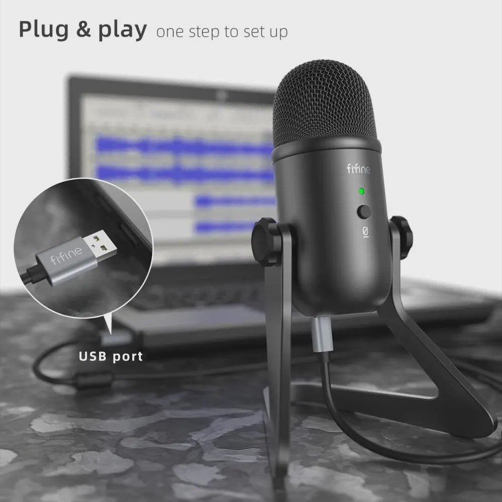 FIFINE K678 USB Microfoon voor PC, Opnemen, Streamen & Gamen - Met Koptelefoonuitgang en Volumeregeling