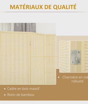 HOMCOM 3-Panels Opvouwbaar Kamerscherm - Natuurlijke Bamboe Look - 135x180 cm