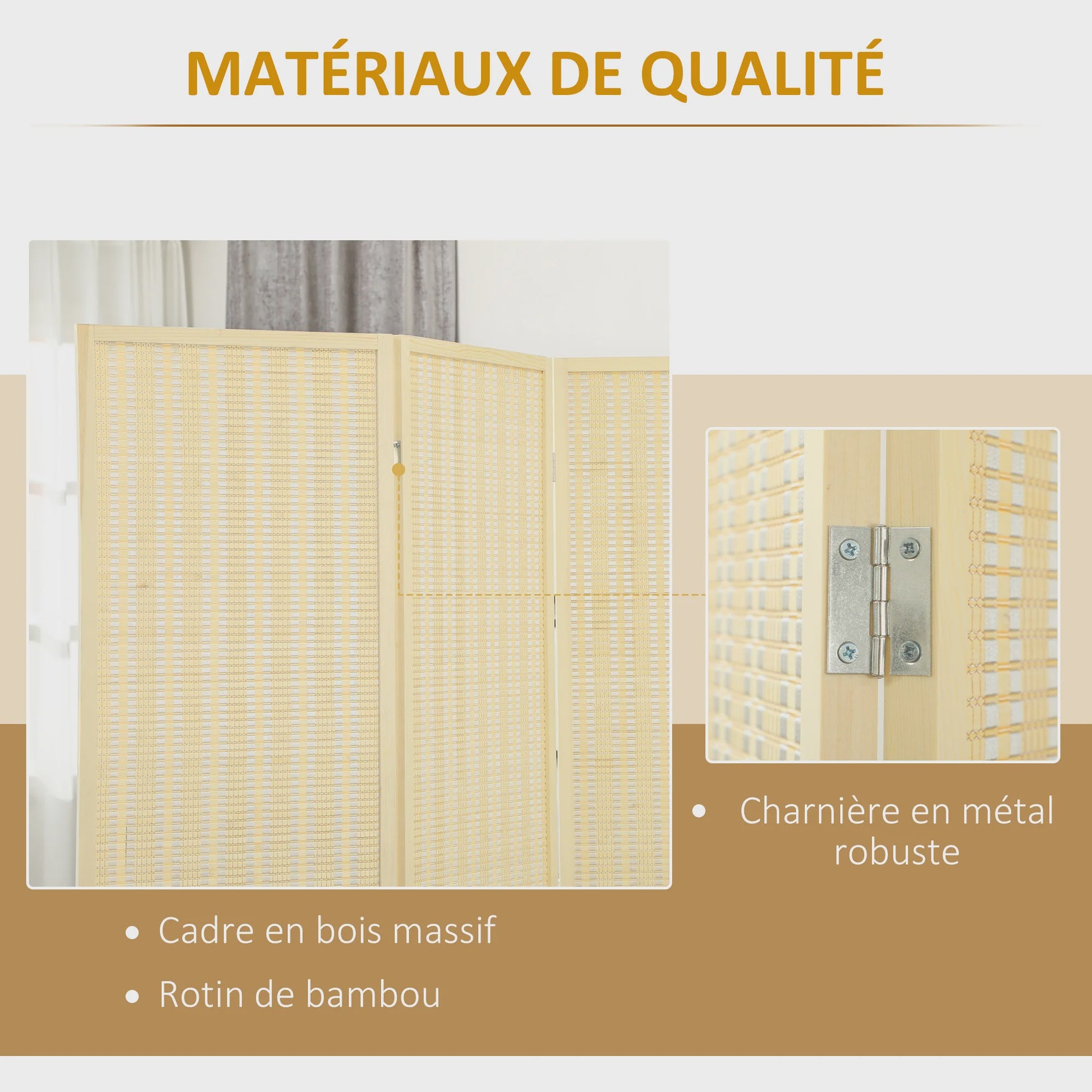 HOMCOM 3-Panels Opvouwbaar Kamerscherm - Natuurlijke Bamboe Look - 135x180 cm
